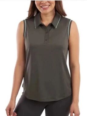 Sleeveless Polo Tank in Olive with Contrast Trim